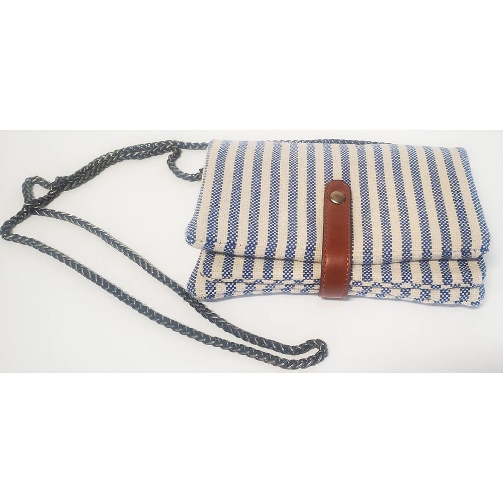Street Level Cross Body Bag Milan Purse Flap Clutch Stripe Blue/Ivory Coastal
